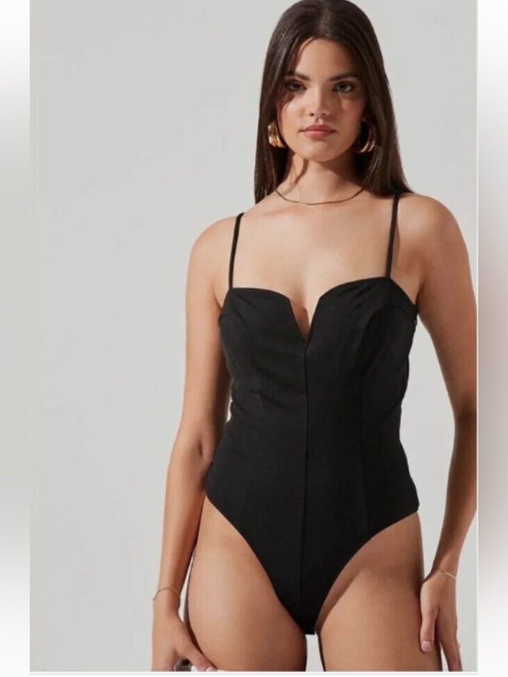 Astr Nadia Black V-Neck Structured Bodysuit